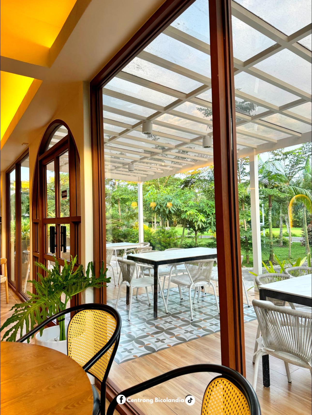 Inside Garden Café looking out to garden